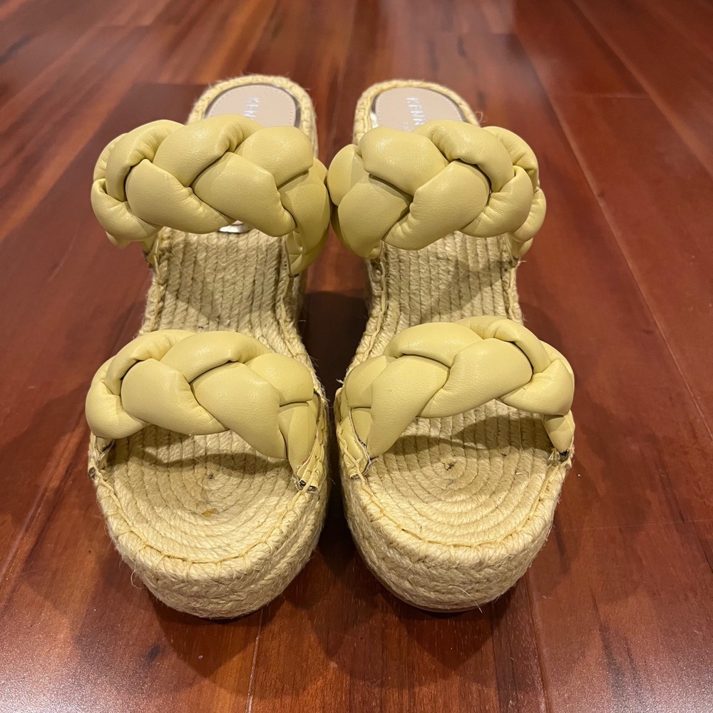 Yellow Espadrille Wedge Sandals Shoes Kenneth Cole New York Olivia New Size 7M
